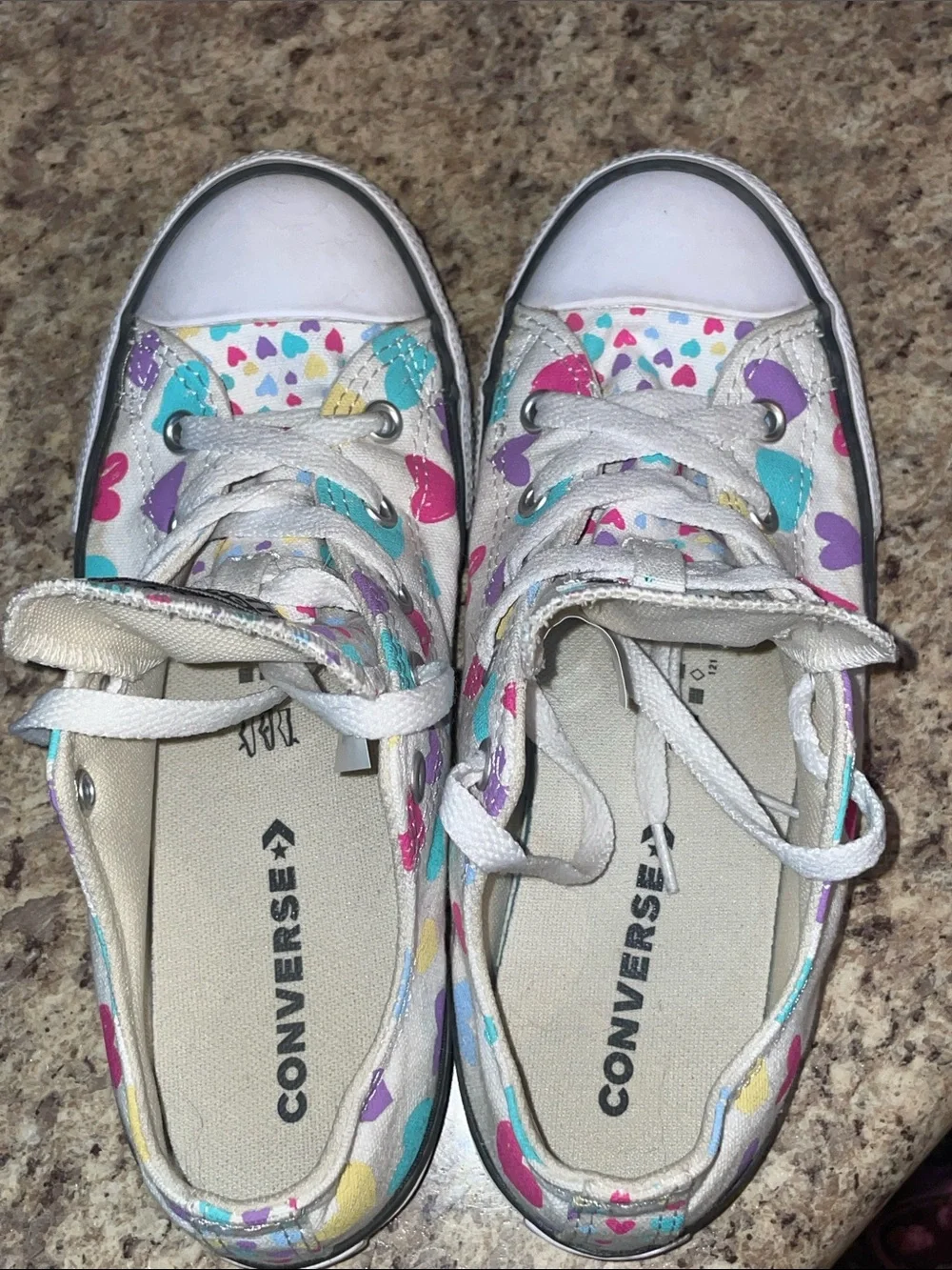 Converse Kids White Canvas Sneakers with Multicolor Hearts